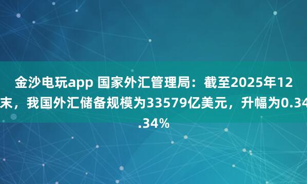 金沙电玩app 国家外汇管理局：截至2025年12月末，我国外汇储备规模为33579亿美元，升幅为0.34%