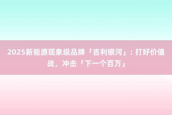 2025新能源现象级品牌「吉利银河」: 打好价值战，冲击「下一个百万」