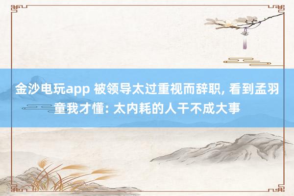 金沙电玩app 被领导太过重视而辞职, 看到孟羽童我才懂: 太内耗的人干不成大事