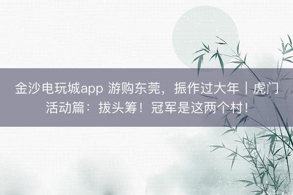 金沙电玩城app 游购东莞,振作过大年|虎门活动篇:拔头筹!冠军是这两个村!
